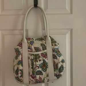 Vera Bradley White Floral and Leather Bag